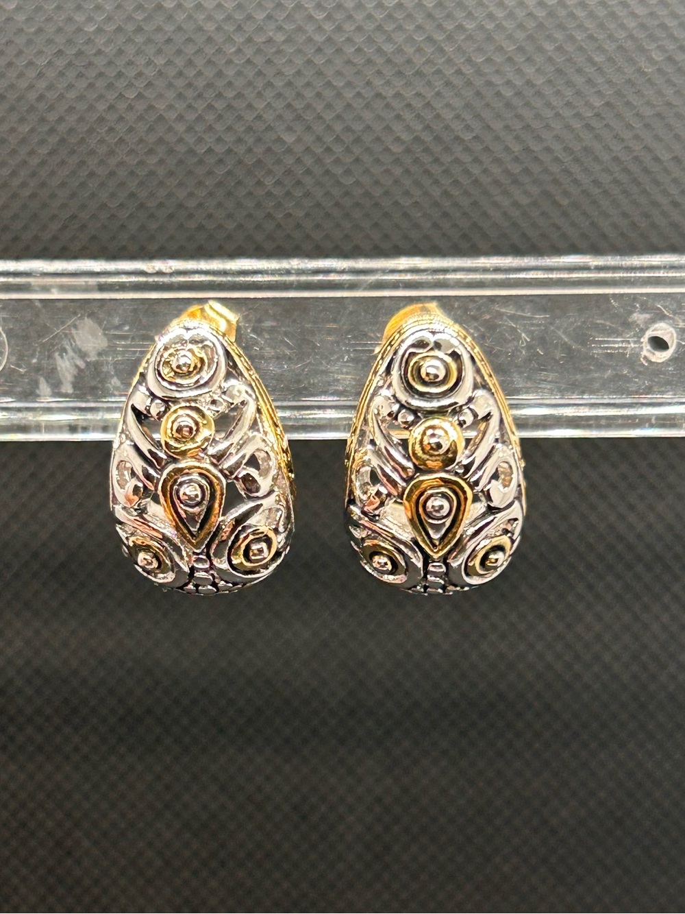 Avon Two-Tone Filigree Teardrop Earrings - Gold/Silver-Tone